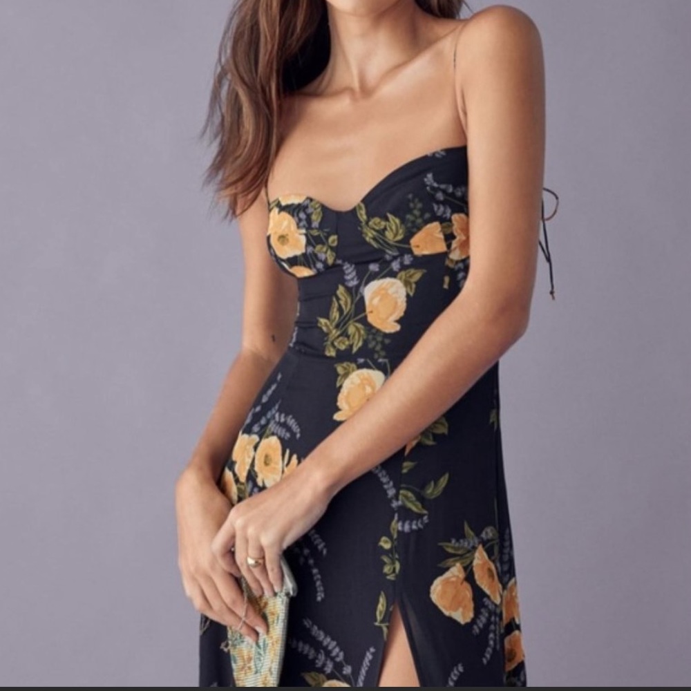 Reformation Juliette Dress - Navy and Yellow Floral